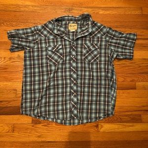 VTG Wrangler Short Sleeve Shirt PLAID Button Down Pearl Snap Mens Large L.